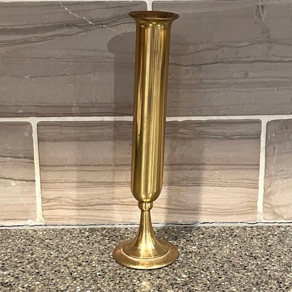 Vtg. Hallmark thin brass bud vase - Picture 3 of 4